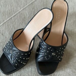 Gucci Stud Embellished Quilted Marmont Fluted Heeled Sandals